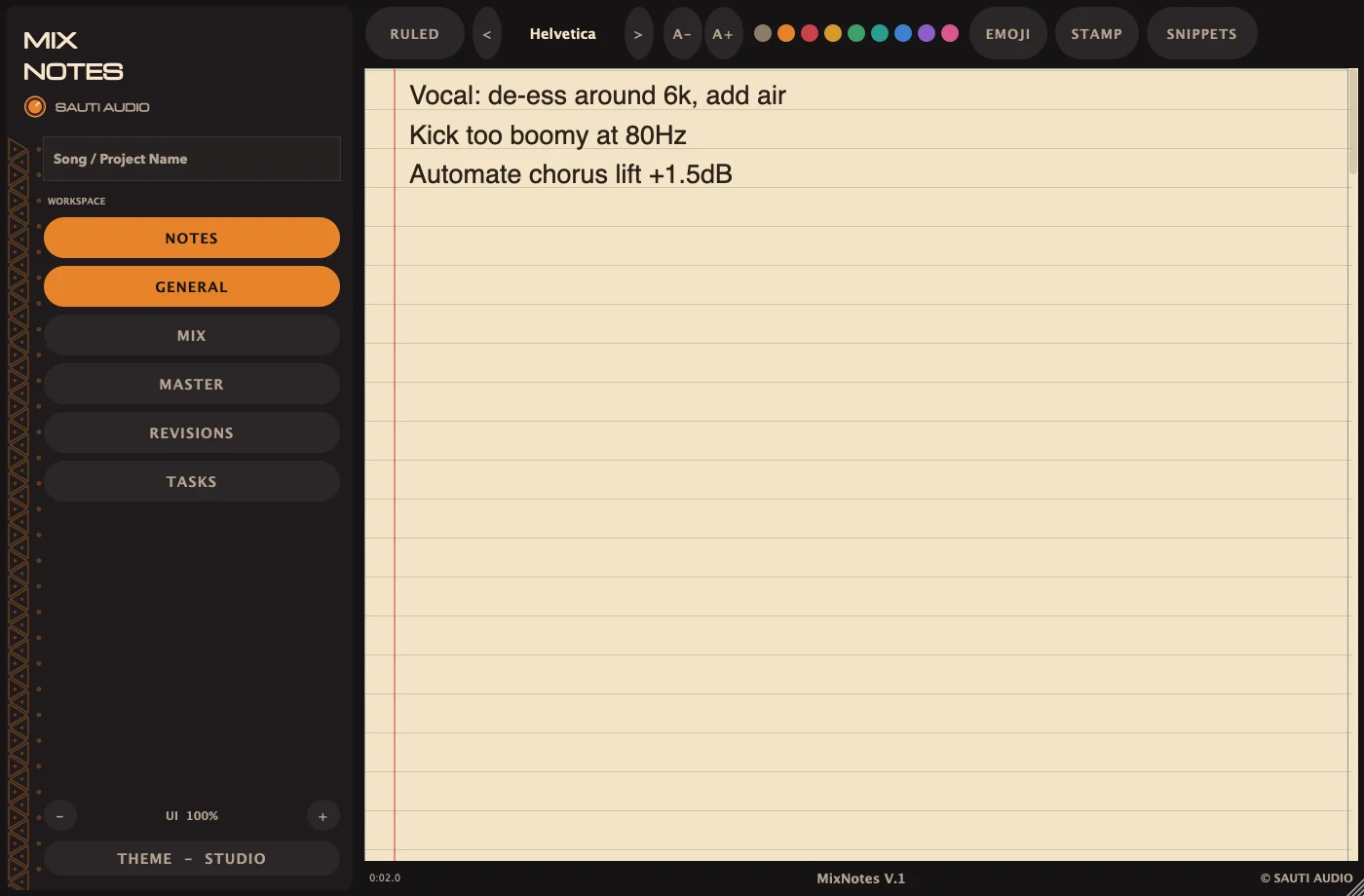 Mix Notes in the Studio theme